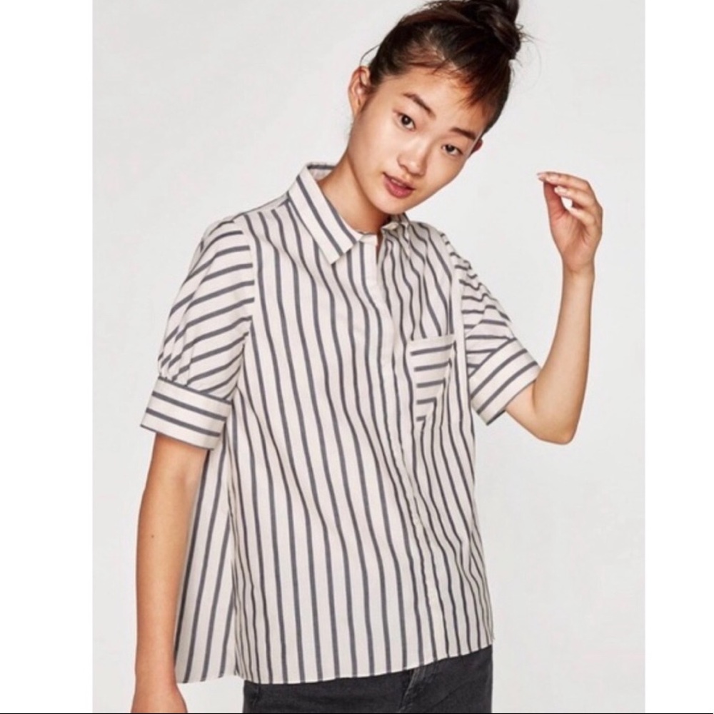 Zara Striped Button Front Blouse Top